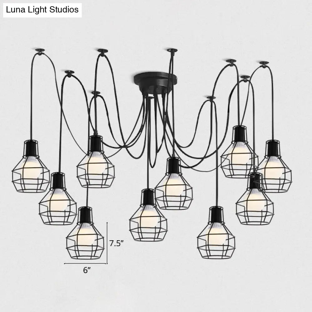 Industrial Black Iron Wire Ball Cage Pendant Lamp for Dining Room