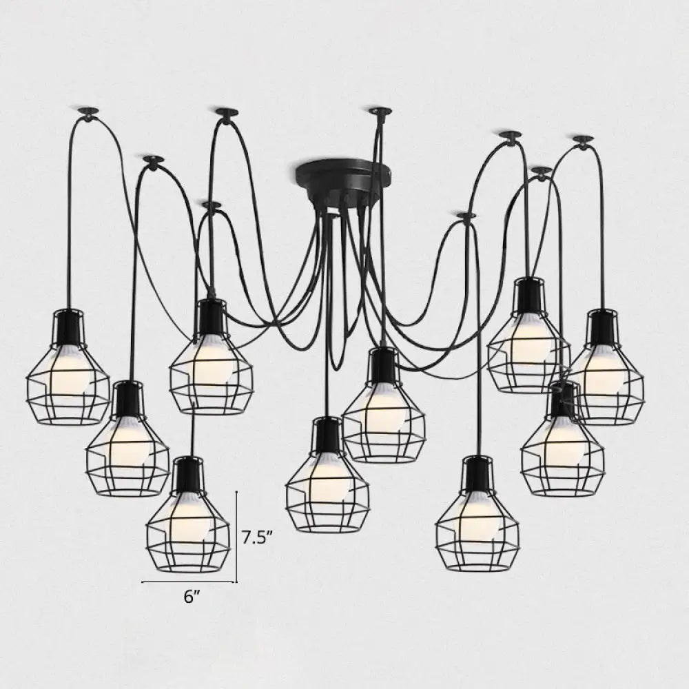 Industrial Black Iron Wire Ball Cage Pendant Lamp for Dining Room