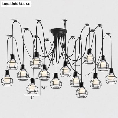 Industrial Black Iron Wire Ball Cage Pendant Lamp for Dining Room