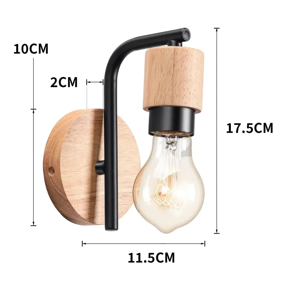 Rustic industrial black iron wood wall lamp with wooden accents and exposed Edison bulb for bedroom decorbites iron wood