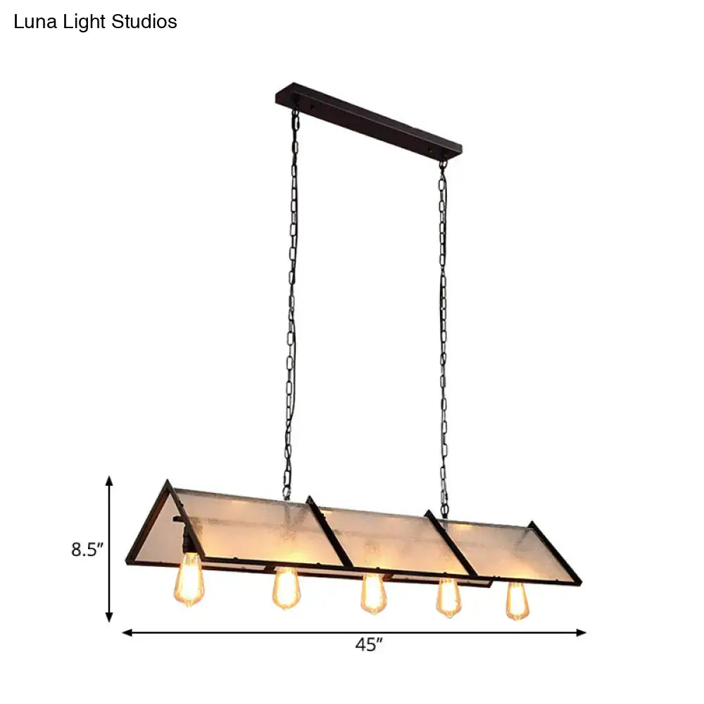 DecorBites™ classic black island lamp with four exposed bulbs and frosted glass panels in dark metal frame