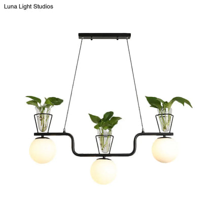 DecorBites™ Industrial Black Island Light Fixture with Opal Glass Globe Pendant and Clear Glass Pot - 3-Bulb