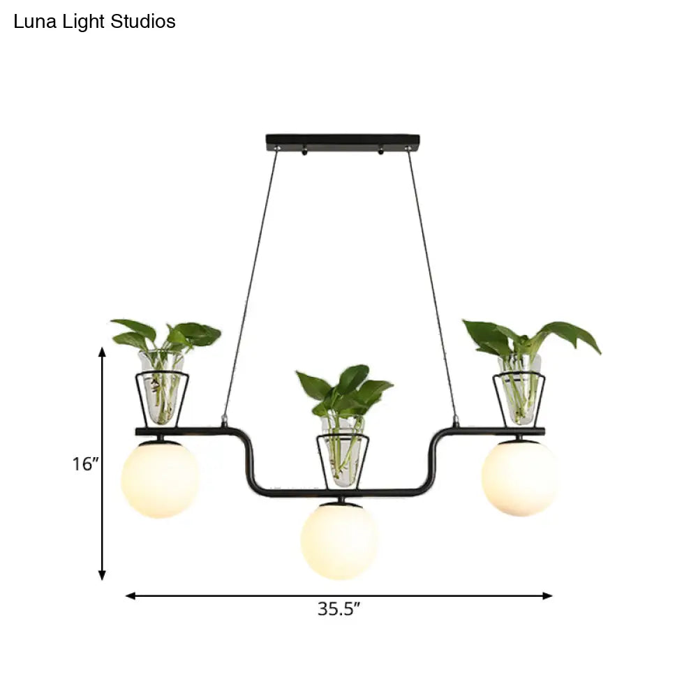 DecorBites™ Industrial Black Island Light Fixture with Opal Glass Globe Pendant and Clear Glass Pot - 3-Bulb