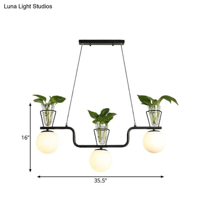 DecorBites™ Industrial Black Island Light Fixture with Opal Glass Globe Pendant and Clear Glass Pot - 3-Bulb