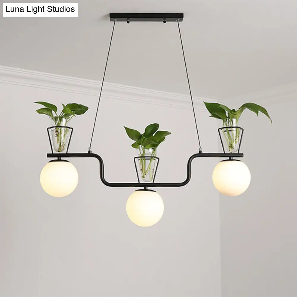 DecorBites™ Industrial Black Island Light Fixture with Opal Glass Globe Pendant and Clear Glass Pot - 3-Bulb