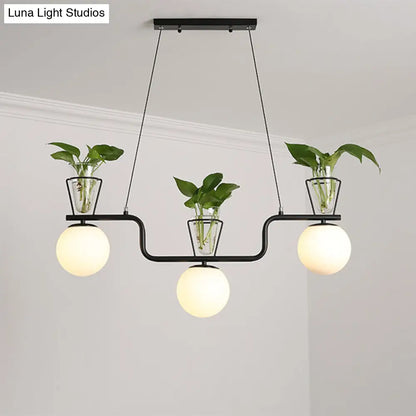 DecorBites™ Industrial Black Island Light Fixture with Opal Glass Globe Pendant and Clear Glass Pot - 3-Bulb