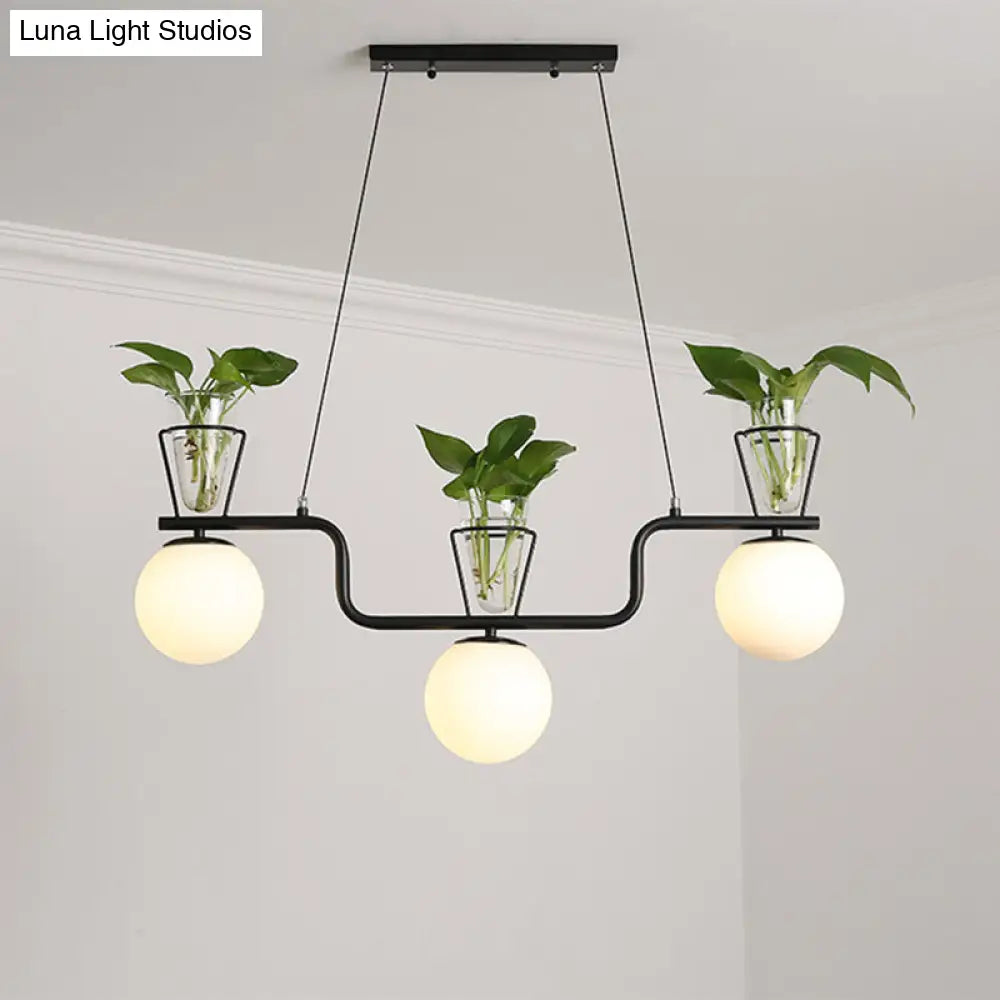 DecorBites™ Industrial Black Island Light Fixture with Opal Glass Globe Pendant and Clear Glass Pot - 3-Bulb