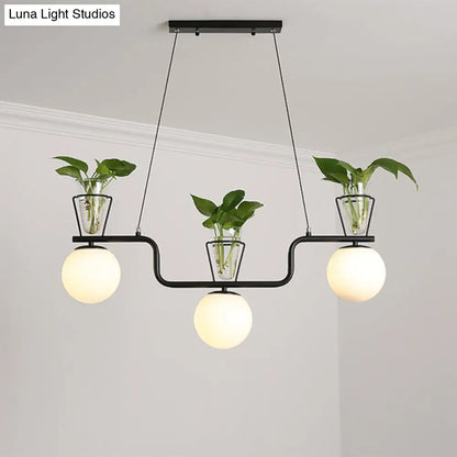 DecorBites™ Industrial Black Island Light Fixture with Opal Glass Globe Pendant and Clear Glass Pot - 3-Bulb