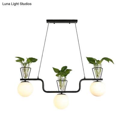 DecorBites™ Industrial Black Island Light Fixture with Opal Glass Globe Pendant and Clear Glass Pot - 3-Bulb