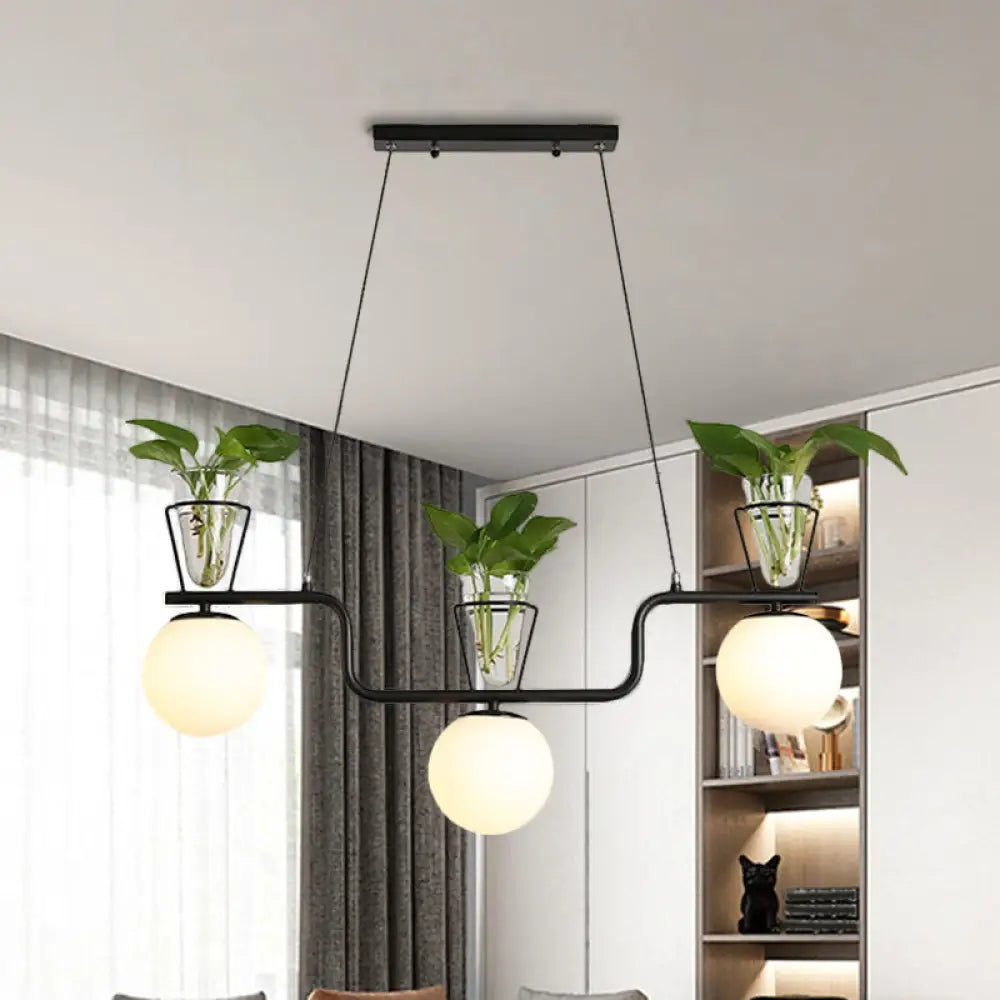 DecorBites™ Industrial Black Island Light Fixture with Opal Glass Globe Pendant and Clear Glass Pot - 3-Bulb
