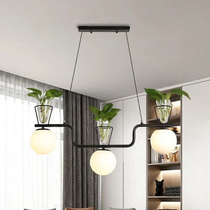 DecorBites™ Industrial Black Island Light Fixture with Opal Glass Globe Pendant and Clear Glass Pot - 3-Bulb