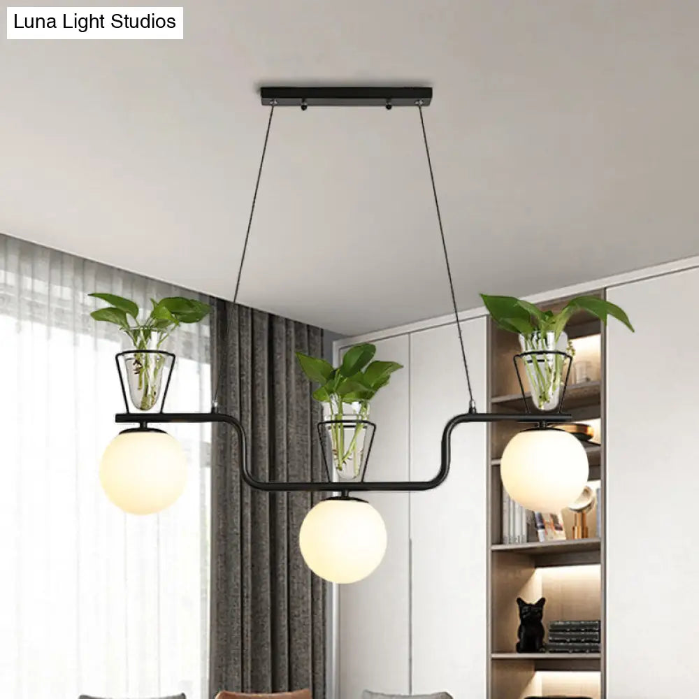 DecorBites™ Industrial Black Island Light Fixture with Opal Glass Globe Pendant and Clear Glass Pot - 3-Bulb