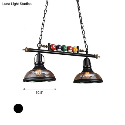 DecorBites™ rustic black island pendant light kit with clear glass amber shades and multi-color billiard ball bar