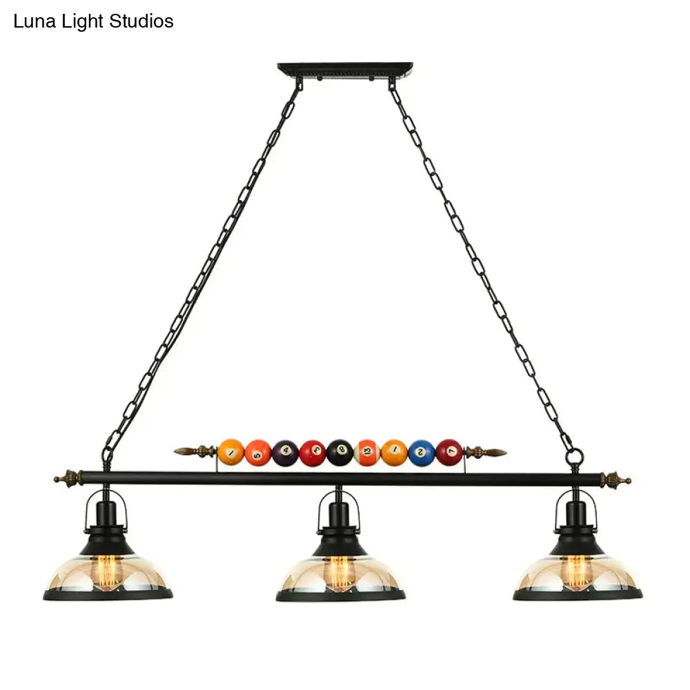 Decorbites™ rustic black island pendant light kit with clear glass domes and multi-color billiard ball accents