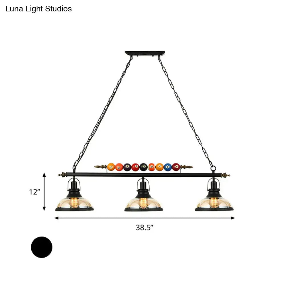 Decorbites rustic black island pendant light kit with clear glass dome amber shades and colorful billiard balls light kit