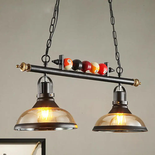 DecorBites™ rustic black island pendant light kit featuring clear glass amber shades and multi-color billiard ball bar
