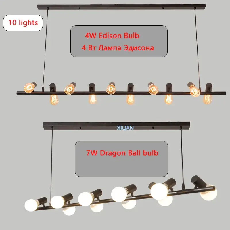 Black metal kitchen island chandelier with ten lights featuring 4w edison or 7w dragon ball bulbs decorbites industrial kitchen