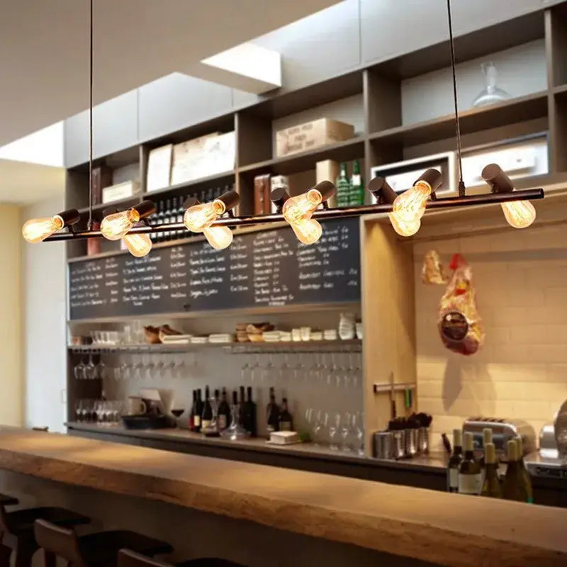 Industrial black kitchen island chandelier with metal frame and exposed Edison bulbs for decorbites industrial kitchen