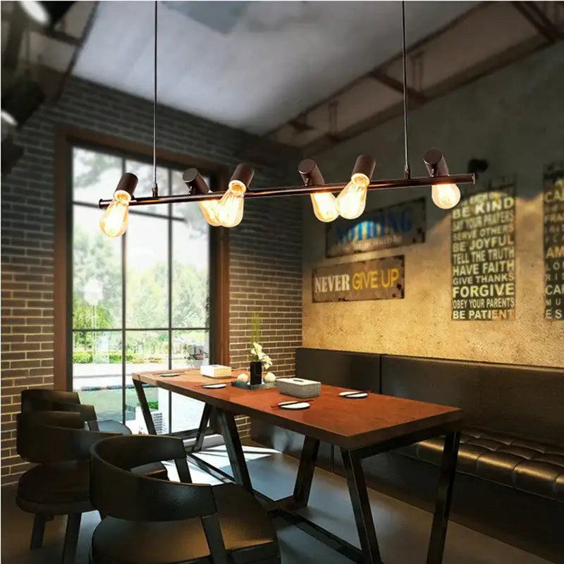Industrial black metal kitchen island chandelier with multiple exposed Edison bulbs for decorbites industrial kitchen