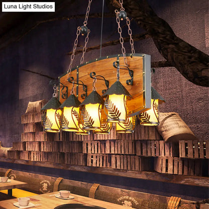 مصباح معلق صناعي أسود من DecorBites™ على شكل جزيرة مع 8 مصابيح، وذراع معدني، وقماش أبيض/زجاج شفاف - لسقف المطعم