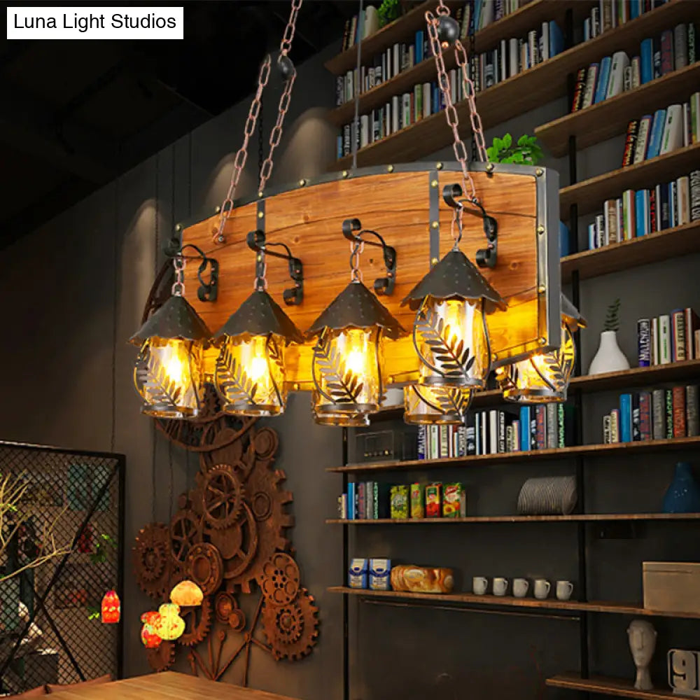 مصباح معلق صناعي أسود من DecorBites™ على شكل جزيرة مع 8 مصابيح، وذراع معدني، وقماش أبيض/زجاج شفاف - لسقف المطعم