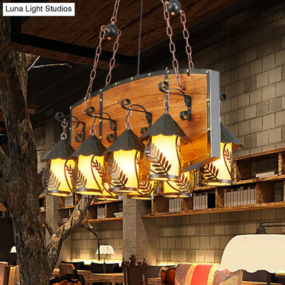 مصباح معلق صناعي أسود من DecorBites™ على شكل جزيرة مع 8 مصابيح، وذراع معدني، وقماش أبيض/زجاج شفاف - لسقف المطعم