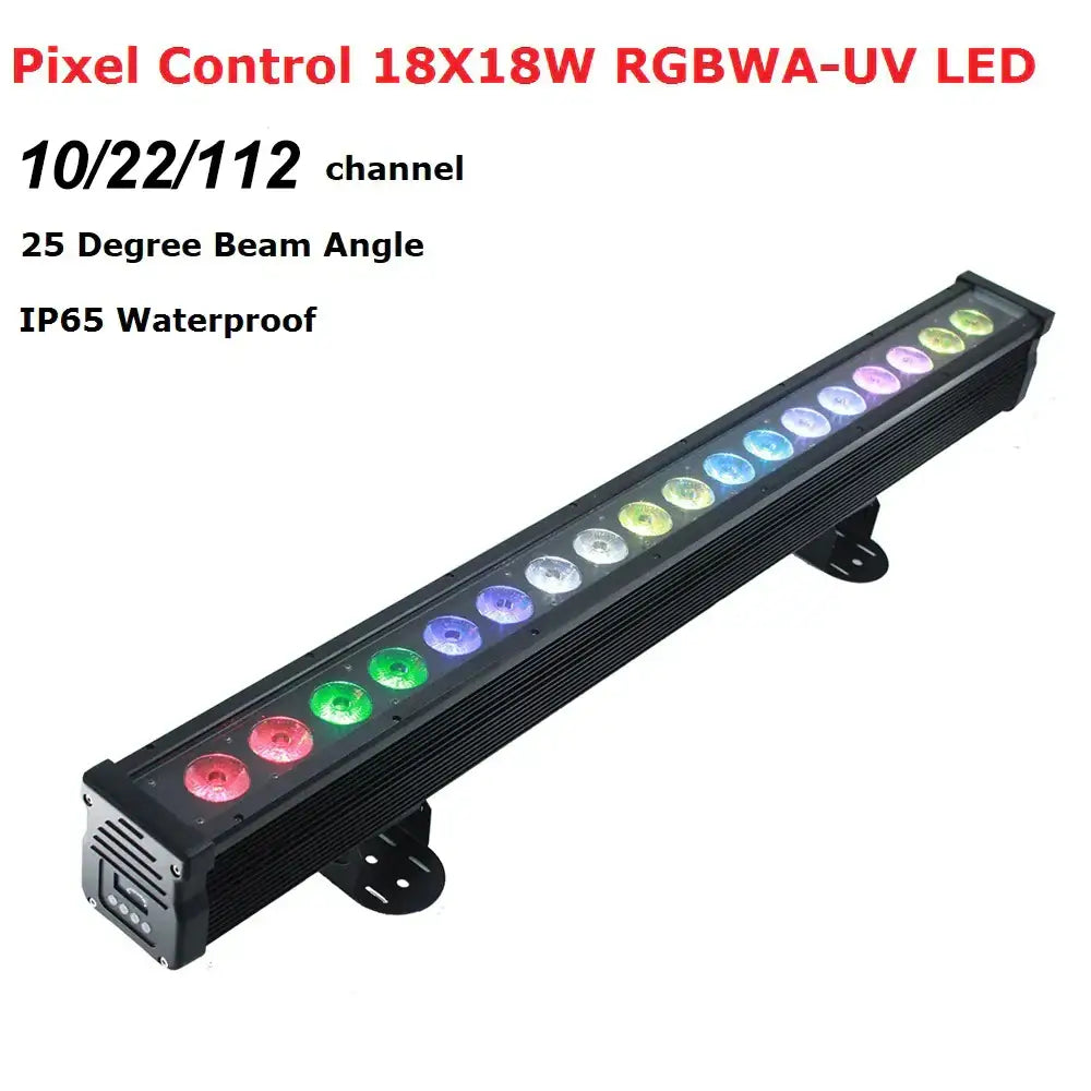 Industrial black led wall wash light 18x18w rgbwa-uv with 10/22/112 channel control and ip65 waterproof rating