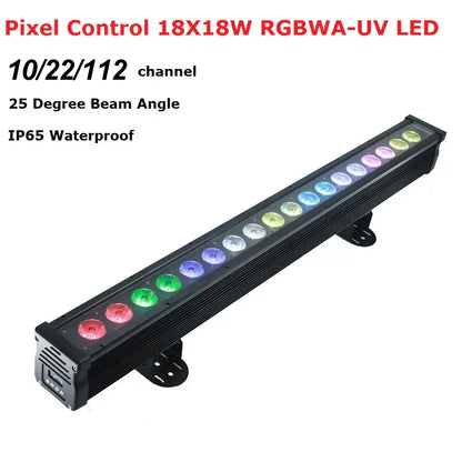 Industrial black led wall wash light 18x18w rgbwa-uv with 10/22/112 channel control and ip65 waterproof rating