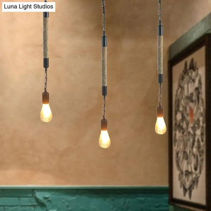 Industrial Black Light Fixture: 1-Light Bare Bulb Pendant with Hemp Rope - Perfect for Restaurants