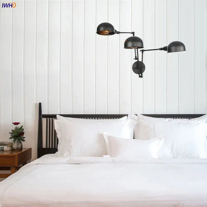 Industrial black loft antique edison wall light with three adjustable dome lamps for bedroom decorbites loft antique style