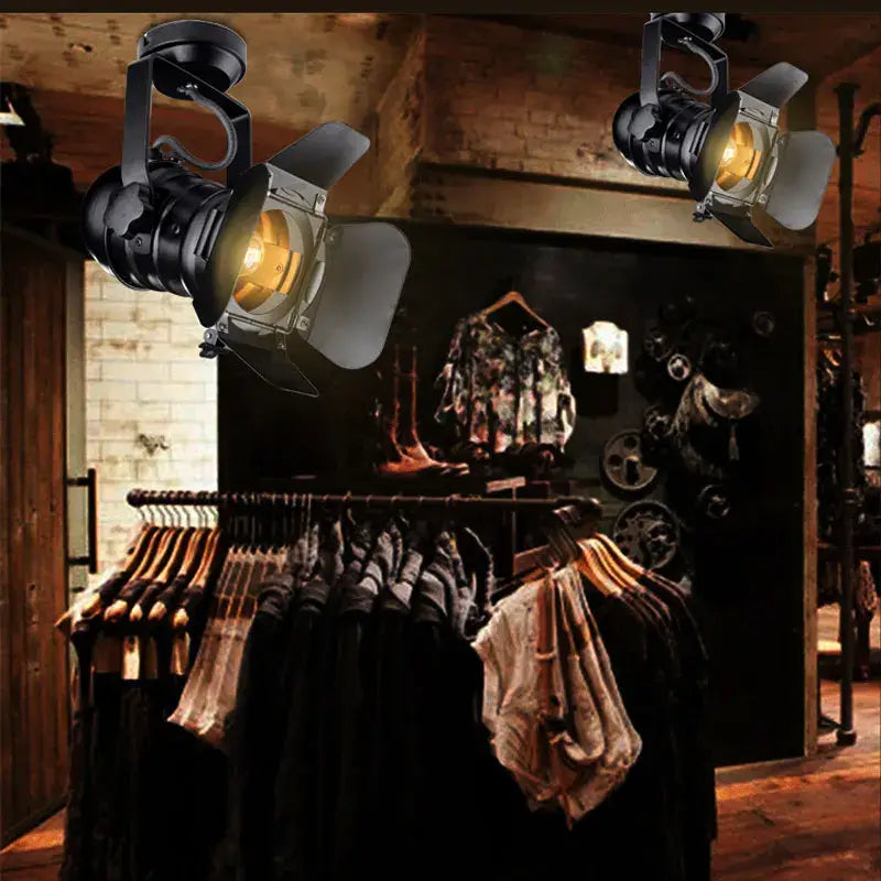 Industrial black loft dome track light with adjustable barn doors and warm bulbs for restaurant spotlight decorbites loft dome