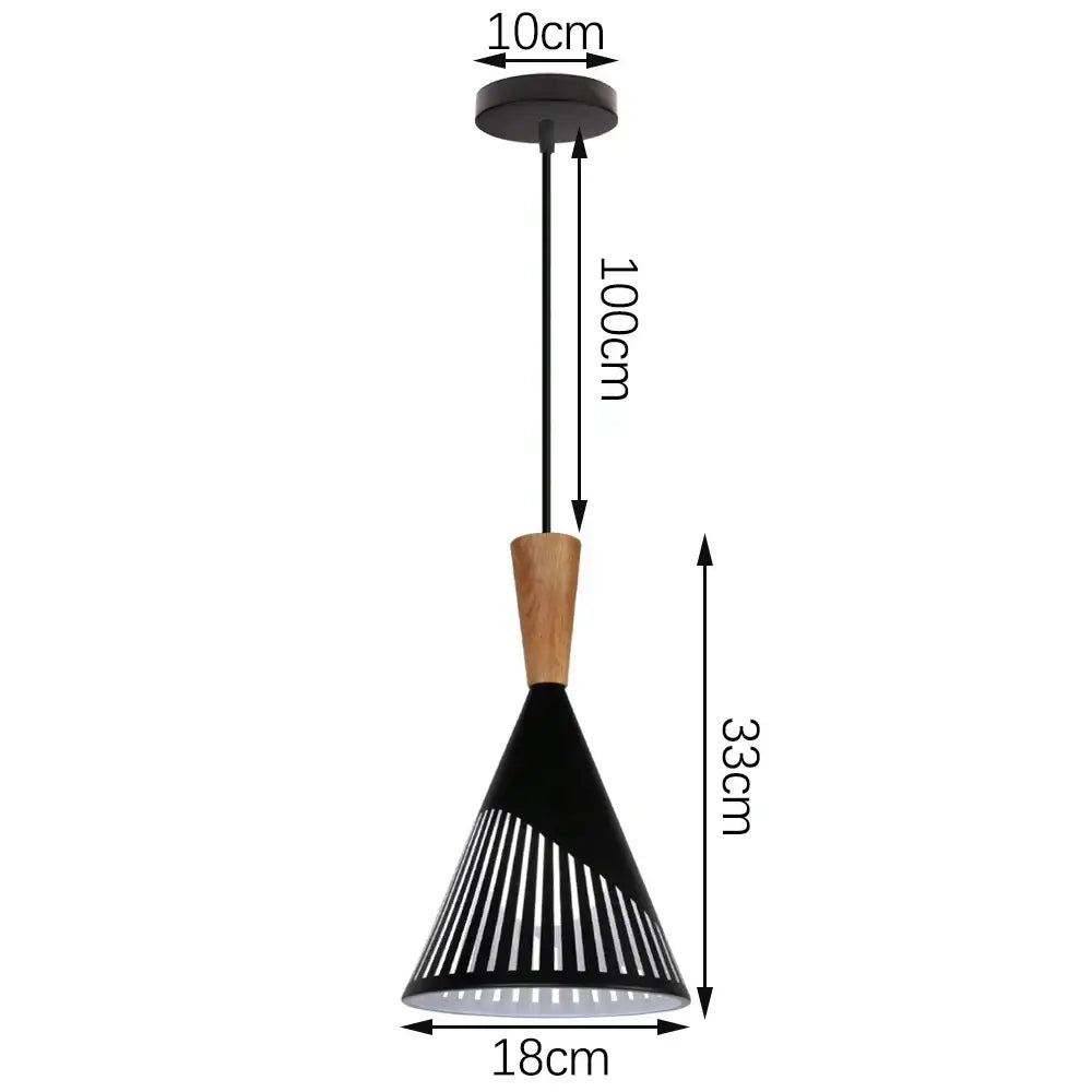 Black conical industrial aluminium pendant light with wooden slatted accent for kitchen decorbites industrial aluminium pendant
