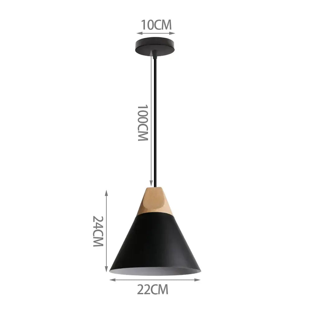 Black conical industrial aluminium pendant light with wooden top accent and matte finish for kitchen decorbites pendant light