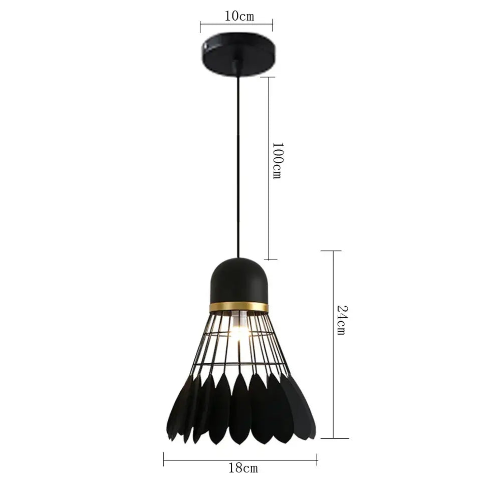 Black badminton shuttlecock-shaped industrial aluminium pendant light with gold accent and wireframe design for kitchen decorbites industrial aluminium pendant