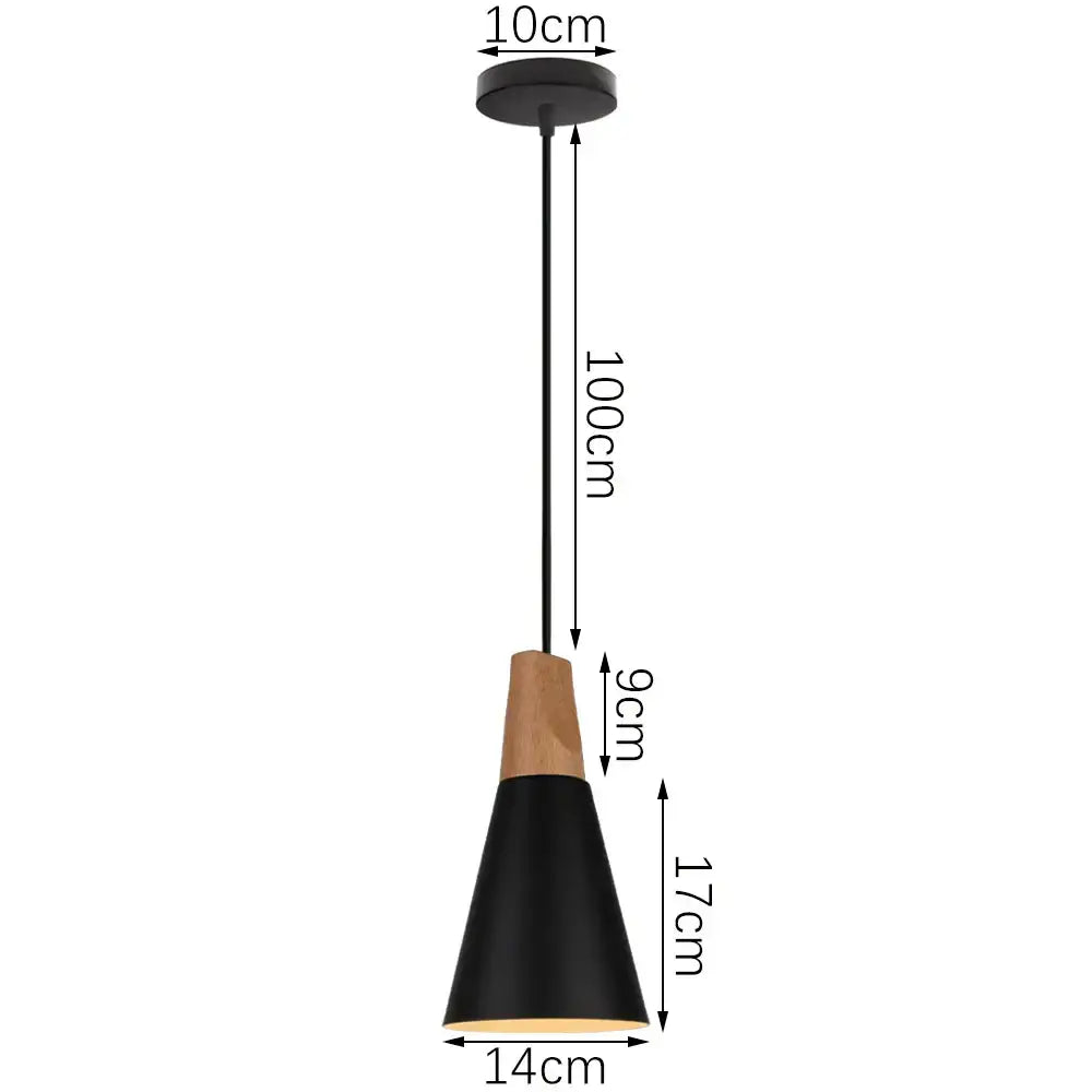 Black and light wood conical decorbites industrial aluminium pendant light with matte finish and modern kitchen accents