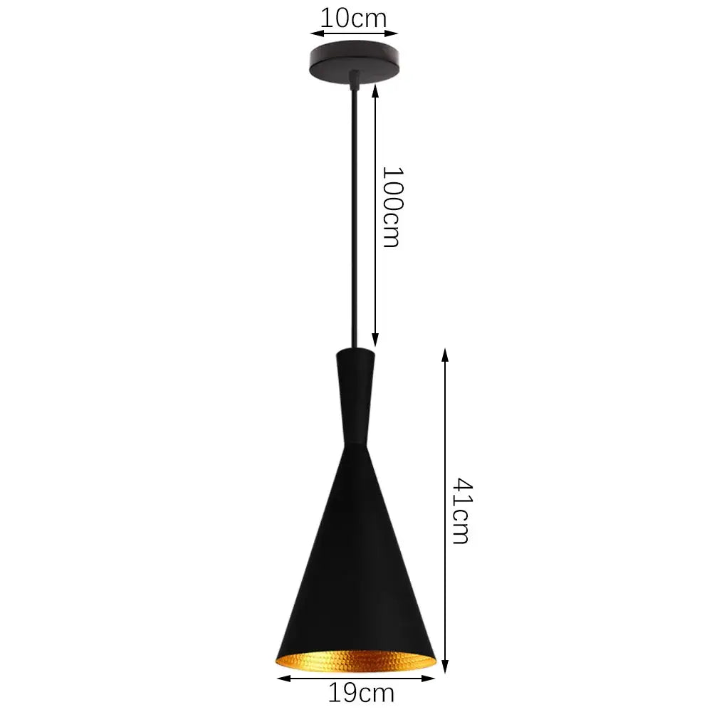 Black conical decorbites industrial aluminium pendant light with gold interior and matte black metal for kitchen wood accents
