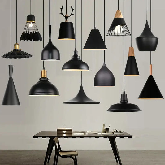 Industrial black matte aluminium pendant light with wooden accents and wire cage design for kitchen decorbites industrial aluminium pendant