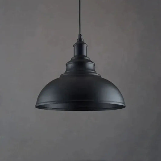 Industrial black matte color block pendant light with dome-shaped shade and metal suspension for kitchen use