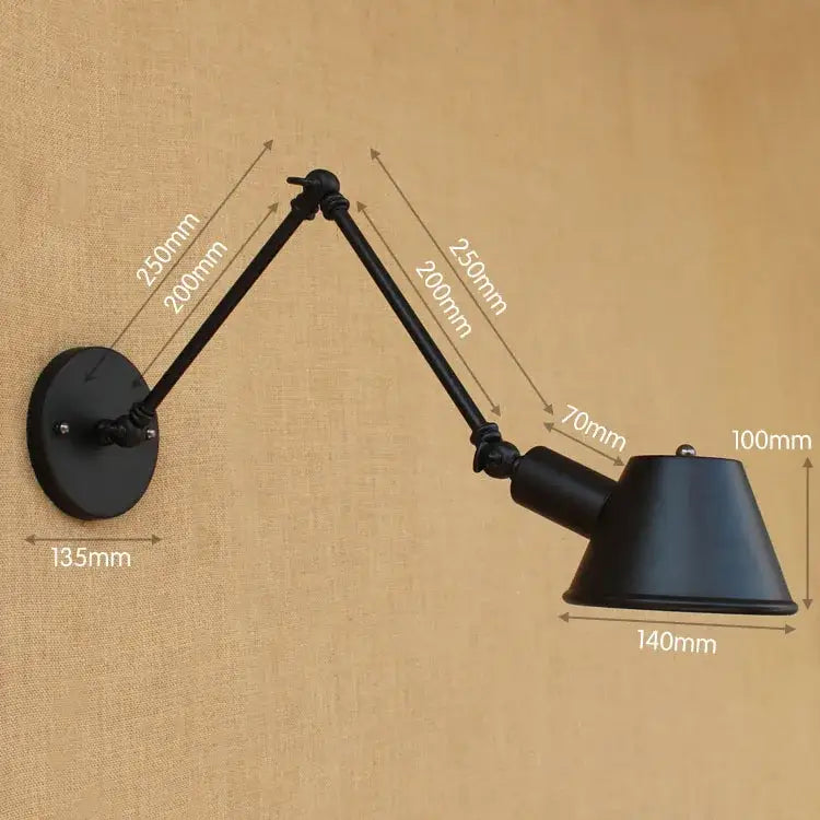 Industrial black matte swing arm wall sconce with articulated arms and conical shade ideal for bedroom reading light decorbites golden vintage