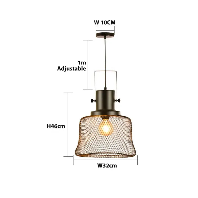 Industrial black mesh cage pendant light with dark bronze metal frame and adjustable 1-meter hanging length decorbites cage pendant