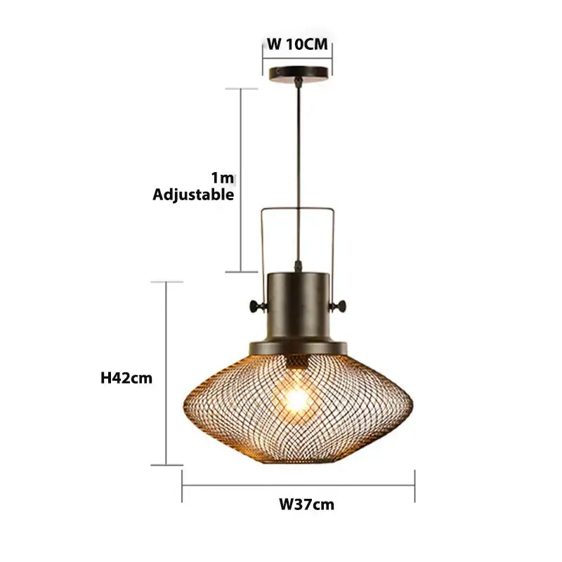 Industrial black mesh cage pendant light with dark bronze frame diffuser warm lighting perfect for dining room decorbites cage pendant
