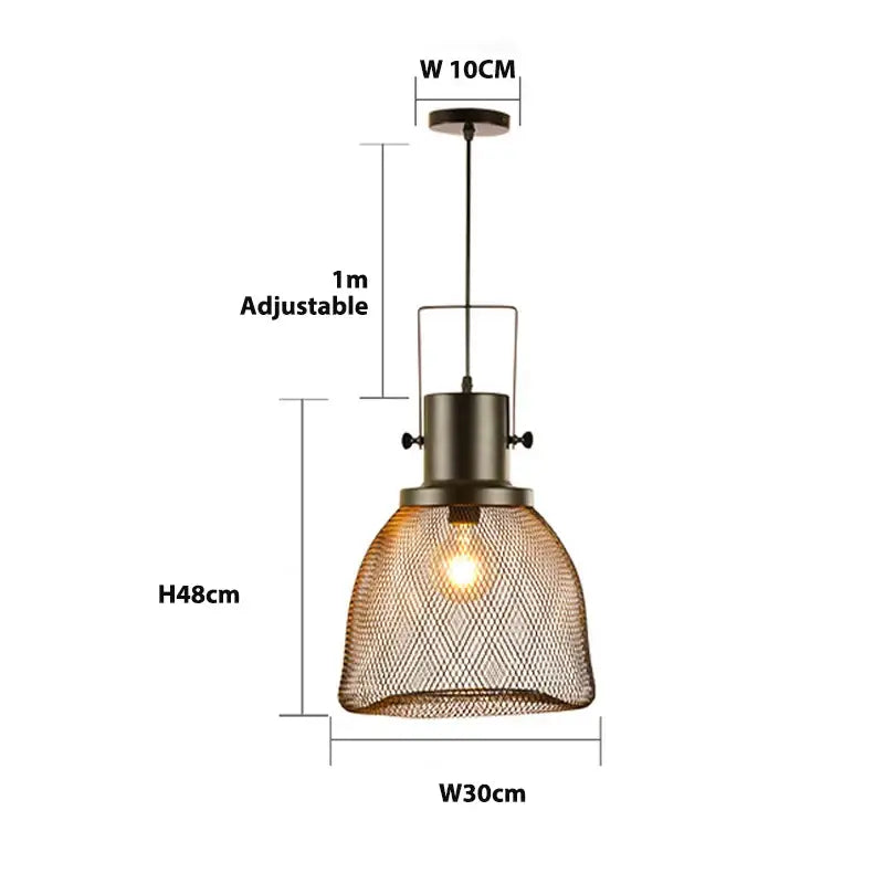 Industrial black mesh cage pendant light with dark bronze frame featuring woven mesh shade for dining room decorbites cage pendant