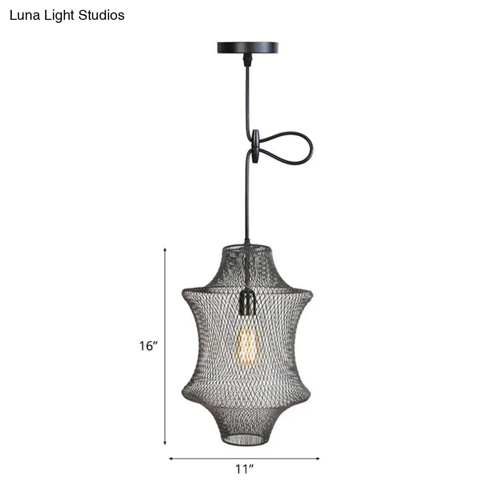 Industrial Black Mesh Cage Pendant Light - Modern Metal Hanging Lamp for Dining Room