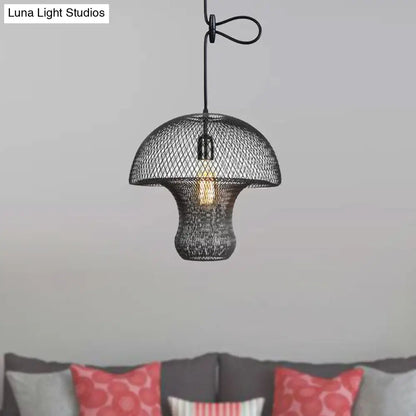 Industrial Black Mesh Cage Pendant Light - Modern Metal Hanging Lamp for Dining Room