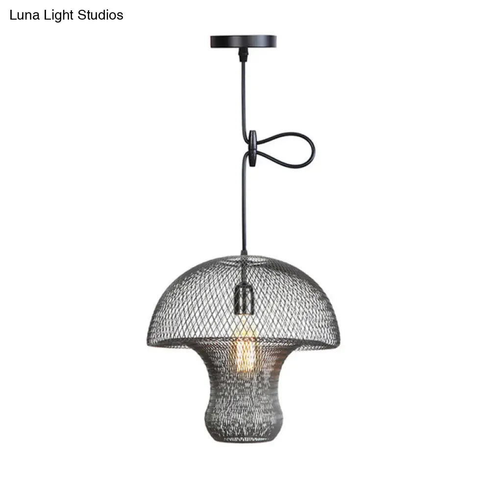 Industrial Black Mesh Cage Pendant Light - Modern Metal Hanging Lamp for Dining Room