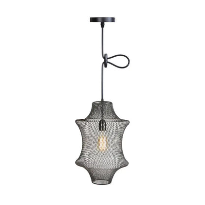 Industrial Black Mesh Cage Pendant Light - Modern Metal Hanging Lamp for Dining Room