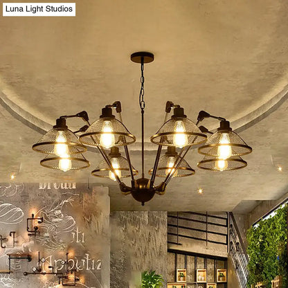 Industrial Black Mesh Chandelier - 6/8 Light Iron Pendant