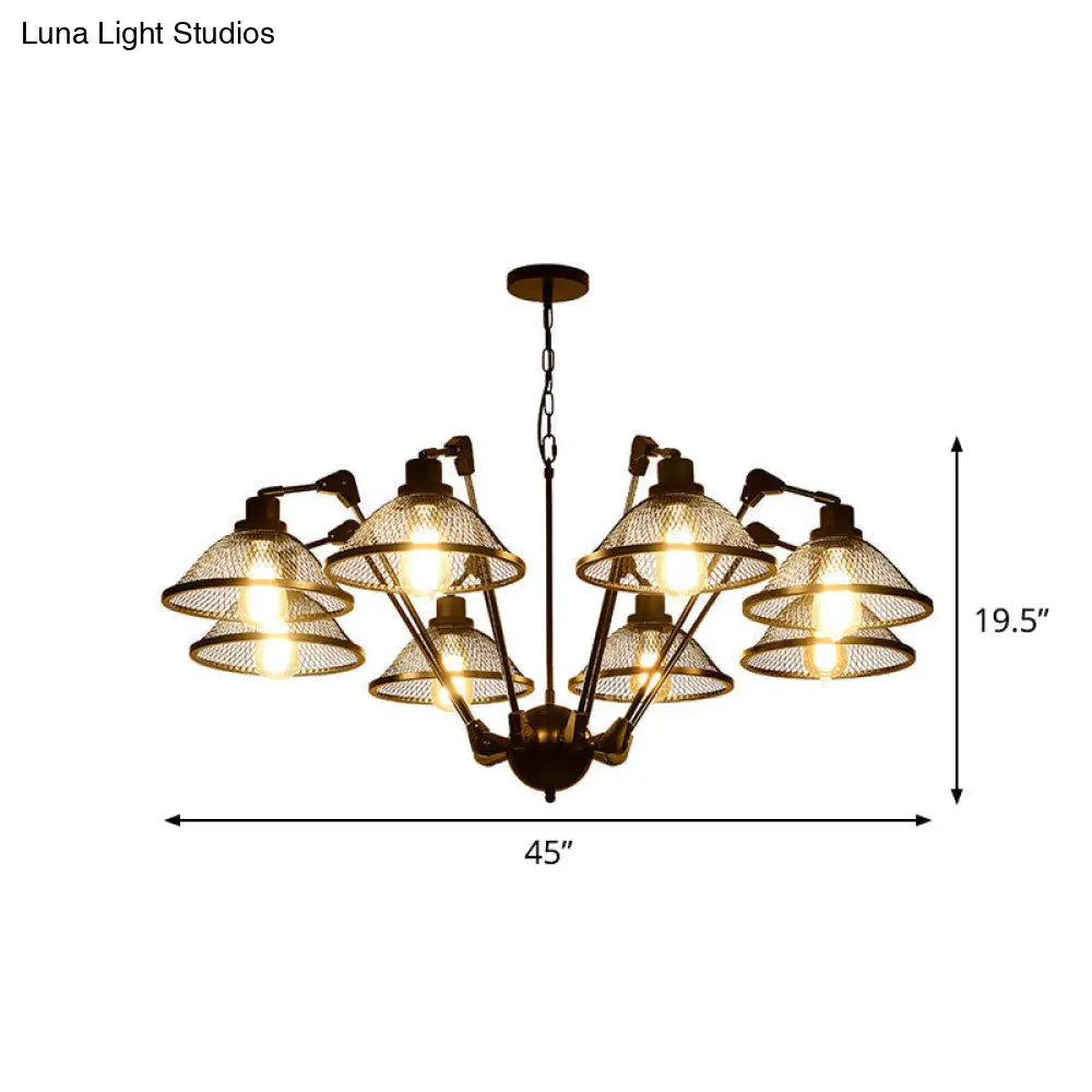 Industrial Black Mesh Chandelier - 6/8 Light Iron Pendant