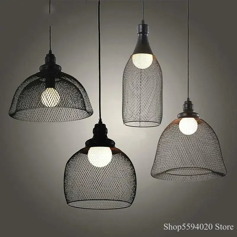Industrial black mesh pendant light with vintage decorbites industrial birdcage chandelier design for dining room decor