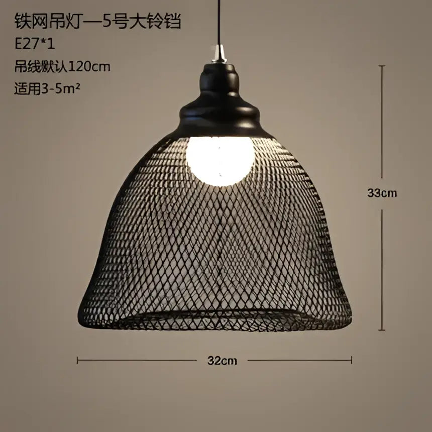 Black metal mesh pendant light with dome-shaped grid shade and e27 bulb socket for industrial birdcage chandelier decorbites